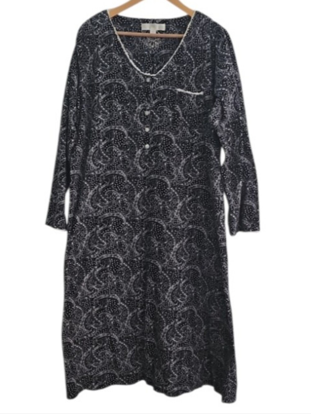 Eileen West Plush Fleece Nightgown Women XL Paisley Long Sleeve Cozy Sleepwear